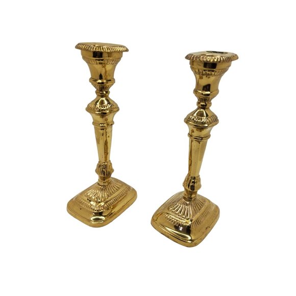 vintage pair of rare solid brass square top india style very decorative candle s - Picture 3 of 4